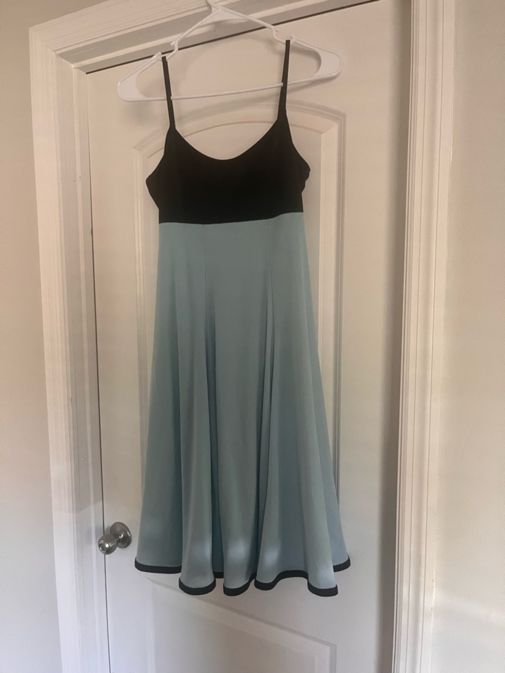 Black and Light Blue Spaghetti Strap Fit-and-Flare Dress